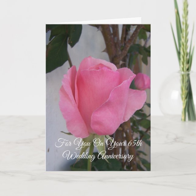 65th Wedding Anniversary Card Pink Rose (Front)
