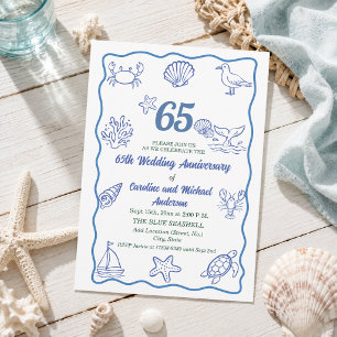 65th Wedding Anniversary Chic Hand Drawn Sea Life Invitation