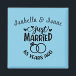 65th Wedding Anniversary Custom Names Sky Blue Magnet<br><div class="desc">Commemorate your sixty-fifth wedding anniversary with this sky blue background,  custom magnet. Personalise the names in black text to your own or the couple celebrating this milestone. Great idea for a party favour too!</div>