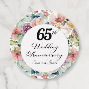 65th Wedding Anniversary Elegant Script Floral Favour Tags