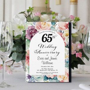 65th Wedding Anniversary Elegant Script Floral Invitation