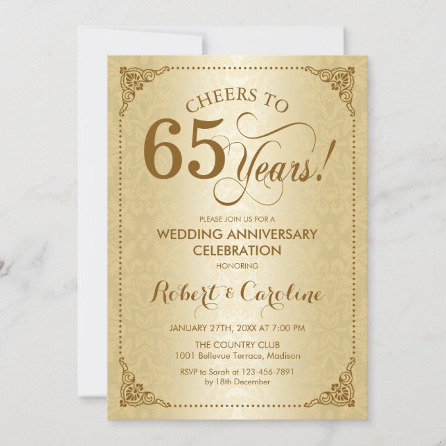 65th Wedding Anniversary - Gold Damask Invitation (Front)