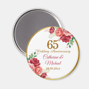 65th Wedding Anniversary Gold Frame Floral Magnet