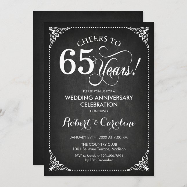 65th Wedding Anniversary - Gold White Invitation (Front/Back)