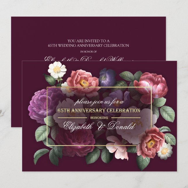 65th Wedding Anniversary Party Vintage Floral Invitation (Front/Back)