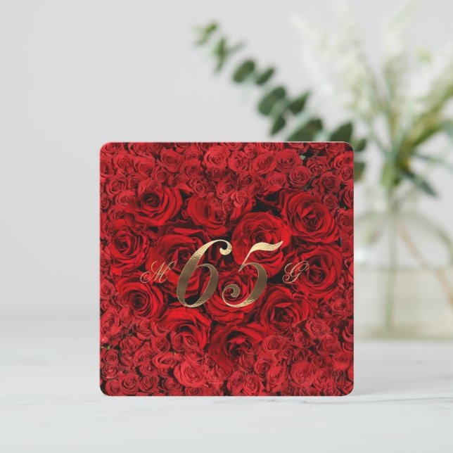 65th Wedding Anniversary Red Roses Heart Elegant I Invitation (Standing Front)