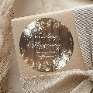 65th Wedding Anniversary Rustic String Lights  Classic Round Sticker