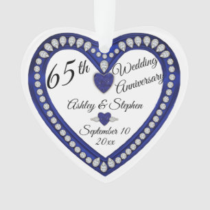 65th Wedding Anniversary Sapphire Diamond Keepsake Ornament
