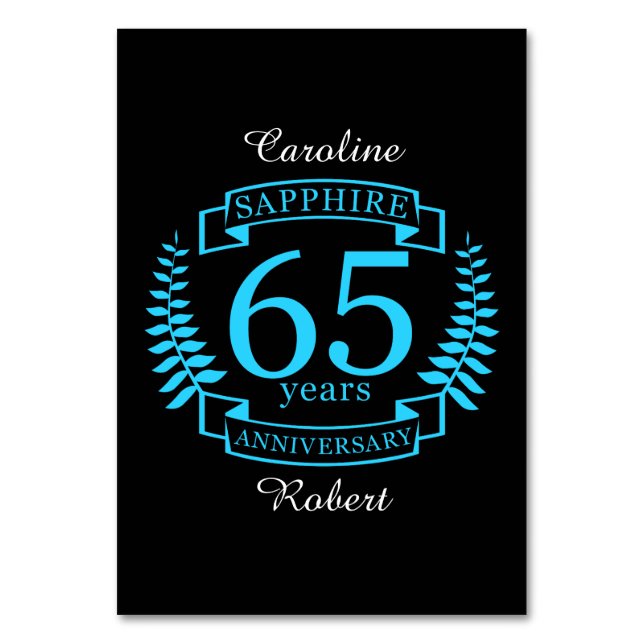 65th Wedding ANNIVERSARY SAPPHIRE Table Number (Front)