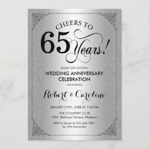 65th Wedding Anniversary - Silver Black Damask Invitation
