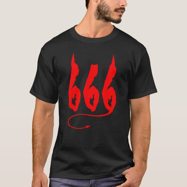 666 Mark Of the Beast Satanism Sinner Devil Horns  T-Shirt (Front)