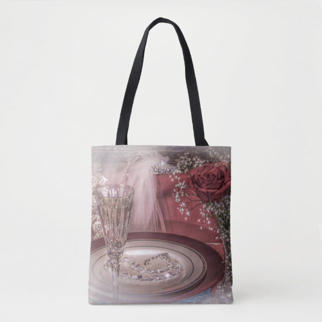 6679-Bride's Seat w/Veil, Champagne, Rose Tote Bag (Front)