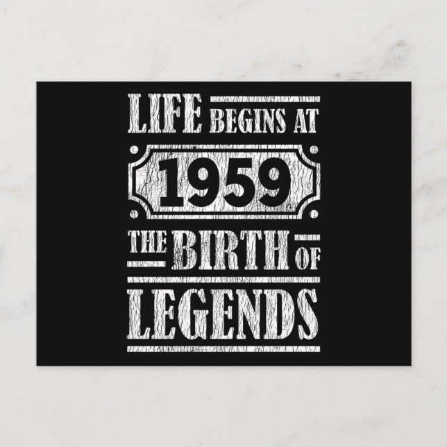 66 Year Old 1959 Birth Of Legend 66th Birthday Postcard (Front)