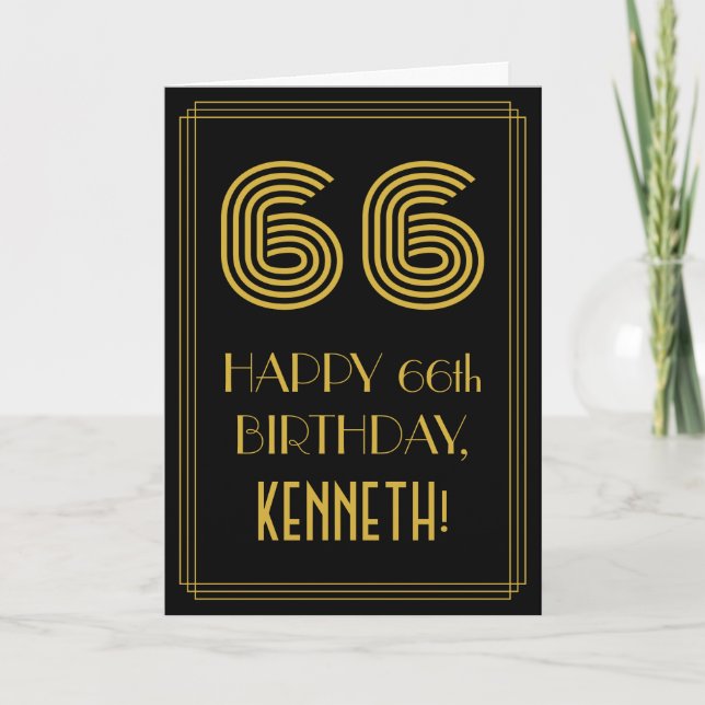 66th Birthday: Art Deco Inspired Look "66" & Name Card (Front)