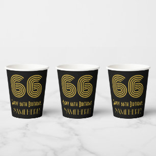 66th Birthday: Art Deco Inspired Look “66” & Name Paper Cups