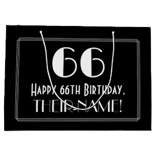 66th Birthday: Art Deco Inspired Style "66", Name Large Gift Bag