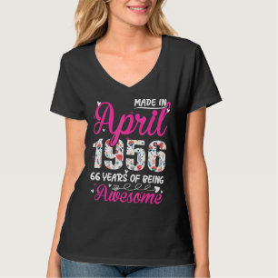 66th Birthday Awesome Since April 1956 Floral T-Shirt