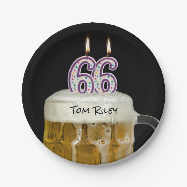66th birthday beer with candles paper plate (Front)
