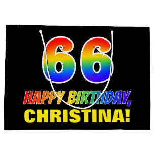 66th Birthday: Bold, Fun, Simple, Rainbow 66 Large Gift Bag