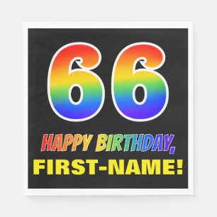 66th Birthday: Bold, Fun, Simple, Rainbow 66 Napkin