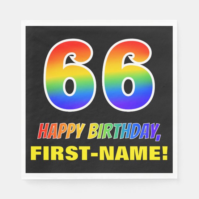 66th Birthday: Bold, Fun, Simple, Rainbow 66 Napkin (Front)