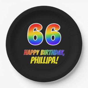 66th Birthday: Bold, Fun, Simple, Rainbow 66 Paper Plate