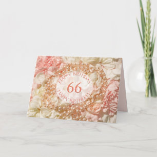 66th Birthday card with pearls and petals