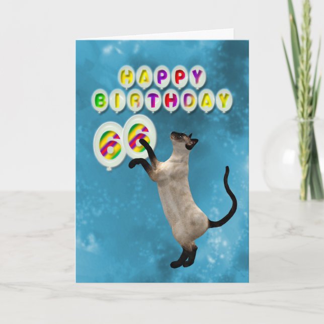 66th Birthday card with siamese cats (Front)