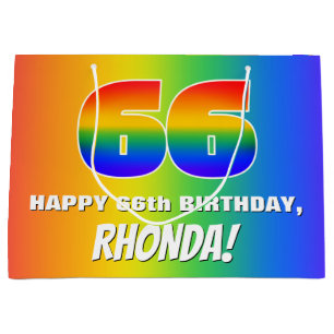 66th Birthday: Colourful, Fun Rainbow Pattern # 66 Large Gift Bag
