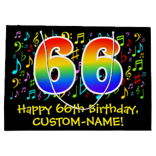66th Birthday - Colourful Music Symbols, Rainbow 6 Large Gift Bag