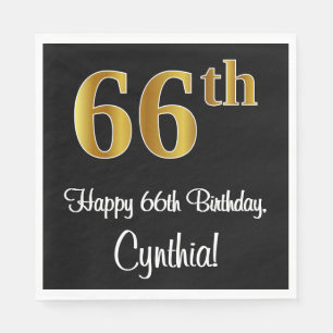 66th Birthday ~ Elegant Luxurious Faux Gold Look # Napkin
