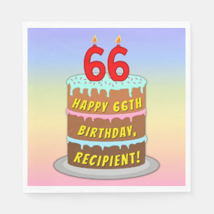 66th Birthday: Fun Cake and Candles + Custom Name Napkin