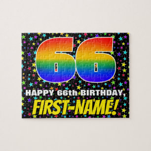 66th Birthday — Fun, Colourful Star Field Pattern Jigsaw Puzzle
