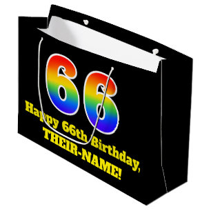66th Birthday ~ Fun, Colourful, Vibrant, Rainbow 6 Large Gift Bag