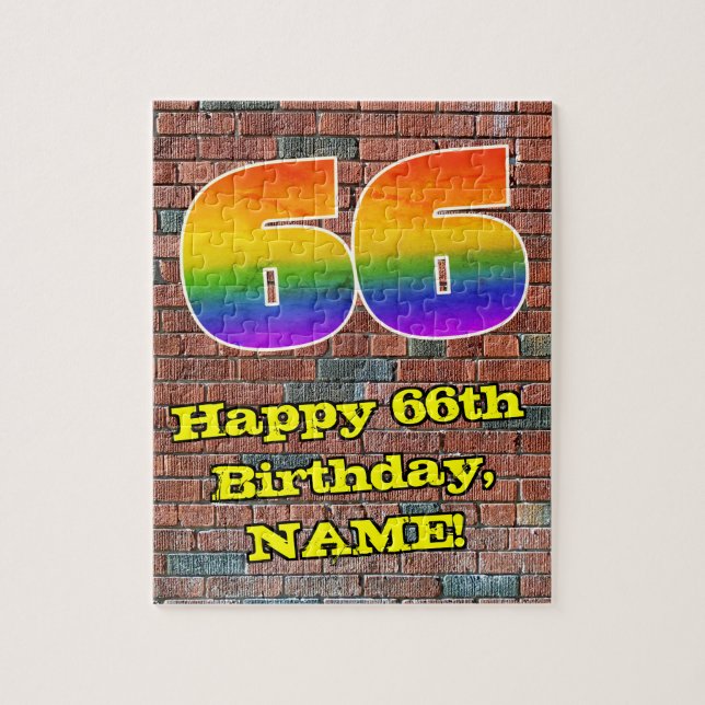 66th Birthday: Fun Graffiti-Inspired Rainbow 66 Jigsaw Puzzle (Vertical)