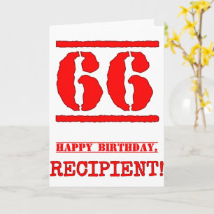 66th Birthday: Fun, Red Rubber Stamp Inspired Look Card