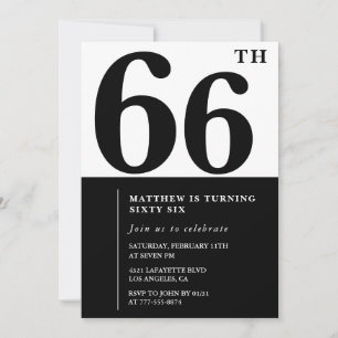 66th birthday invitations Black and White Elegant