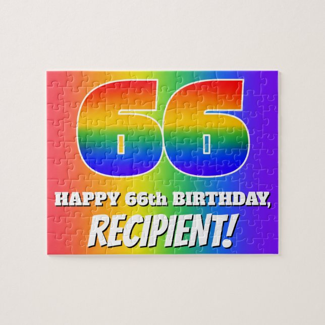 66th Birthday — Multicolored Rainbow Pattern “66” Jigsaw Puzzle (Horizontal)