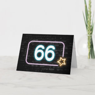 66th Birthday Neon Sign On Brick Wall  Card