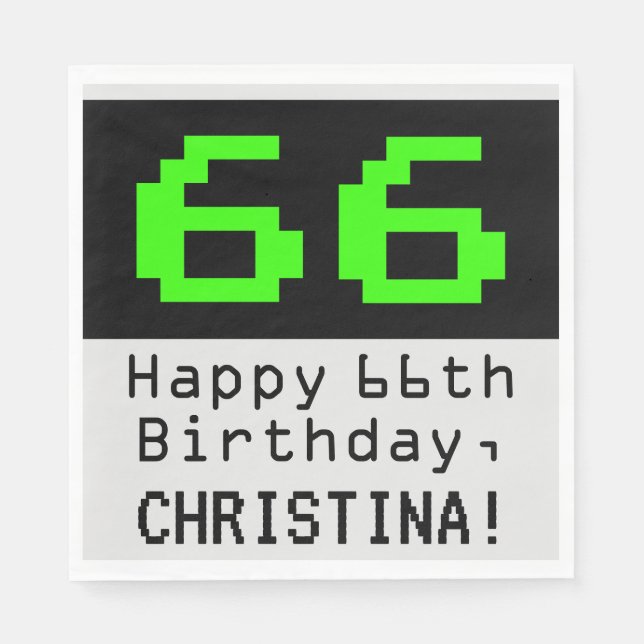 66th Birthday - Nerdy / Geeky Style "66" & Name Napkin (Front)