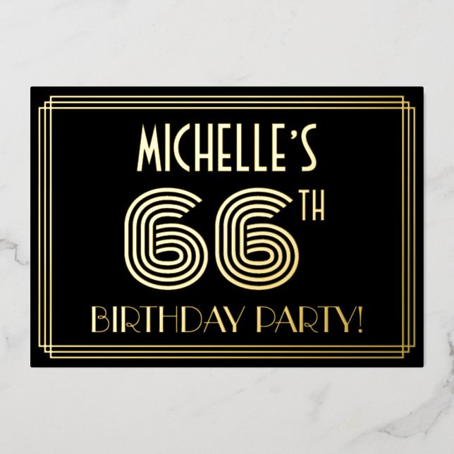 66th Birthday Party — Art Deco Style “66” + Name (Front)
