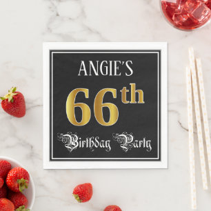 66th Birthday Party — Fancy Script, Faux Gold Lo Napkin