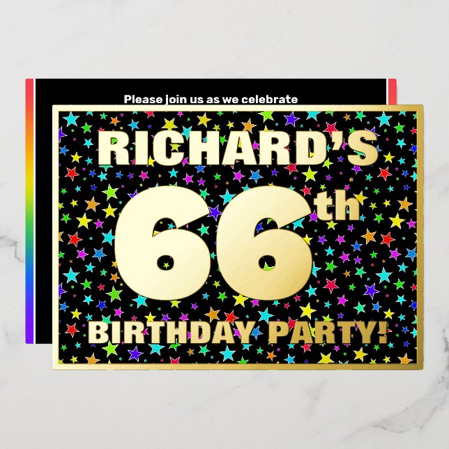 66th Birthday Party — Fun, Colourful Stars Pattern (Front/Back)