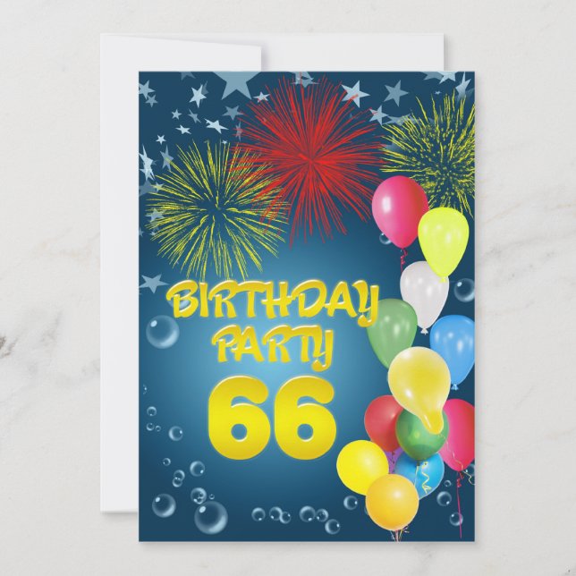66th Birthday party Invitation with balloons (Front)