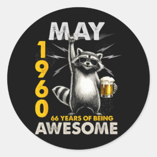 66th Birthday Racoon Beer May 1960 Vintage 66 Classic Round Sticker