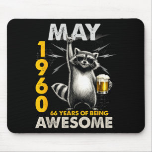 66th Birthday Racoon Beer May 1960 Vintage 66 Mouse Pad