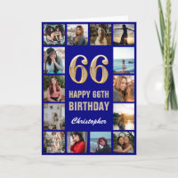 66th Happy Birthday Navy Blue & Gold Photo Collage