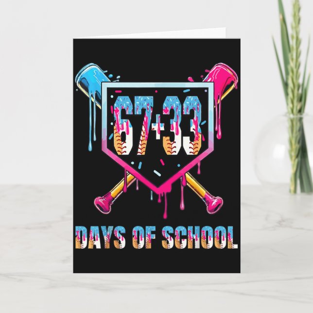 67+33 Days Of School Boys Baseball Drip 100th Day  Card (Front)