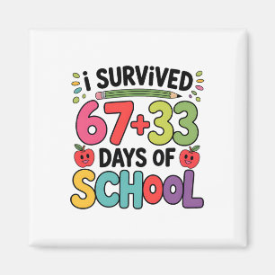 67+33 School Math Equation Funny 100th Day Of Scho Magnet