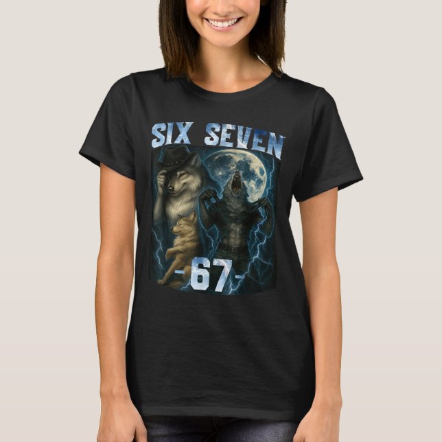 67 Alpha Wolf Meme Funny Graphic Tee Six Seven Hum (Front)